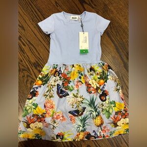Floral Kids Dress with Blue Top